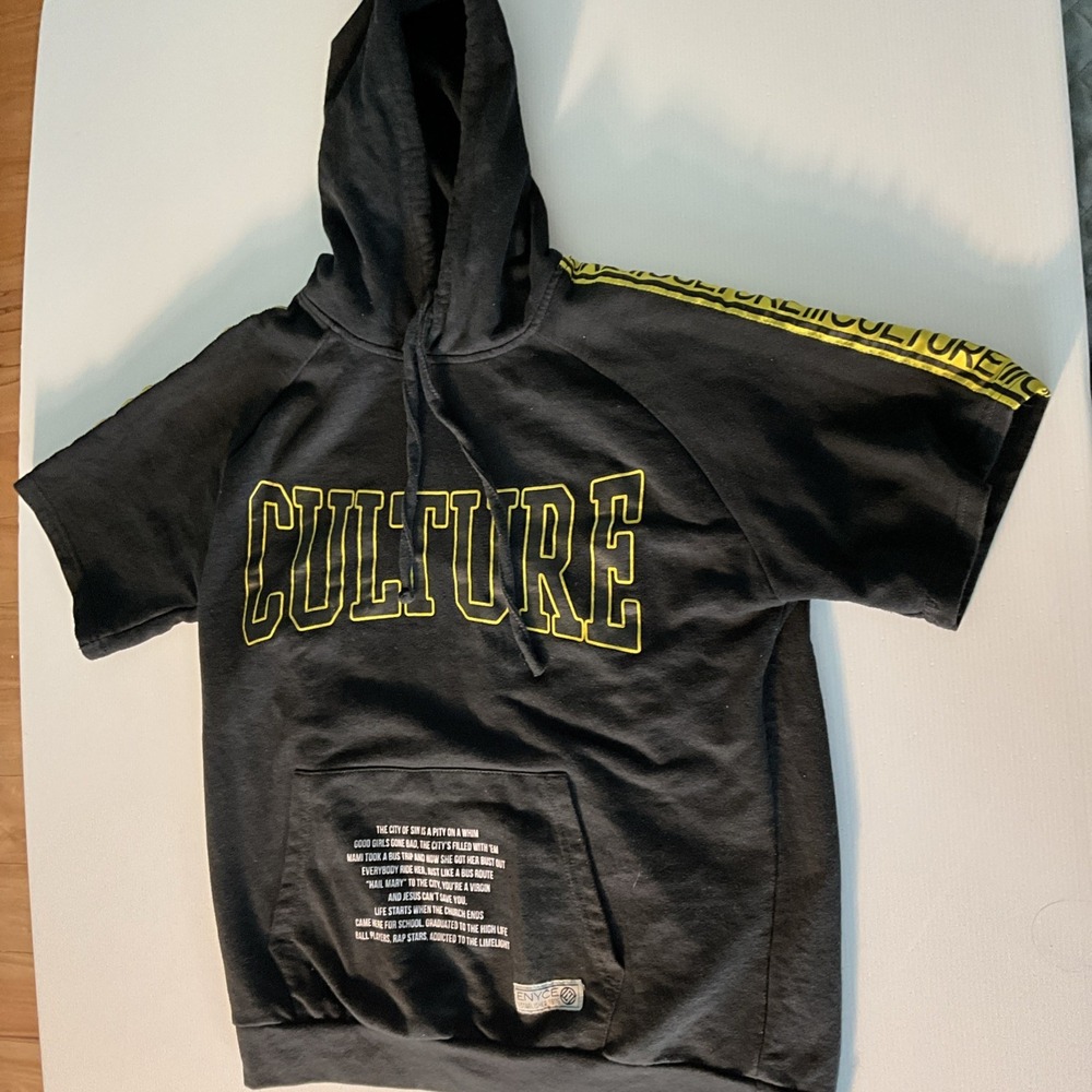 Enyce Culture Short Sleeve Hoodie Men's L Black Yellow Y2K Hip Hop Streetwear